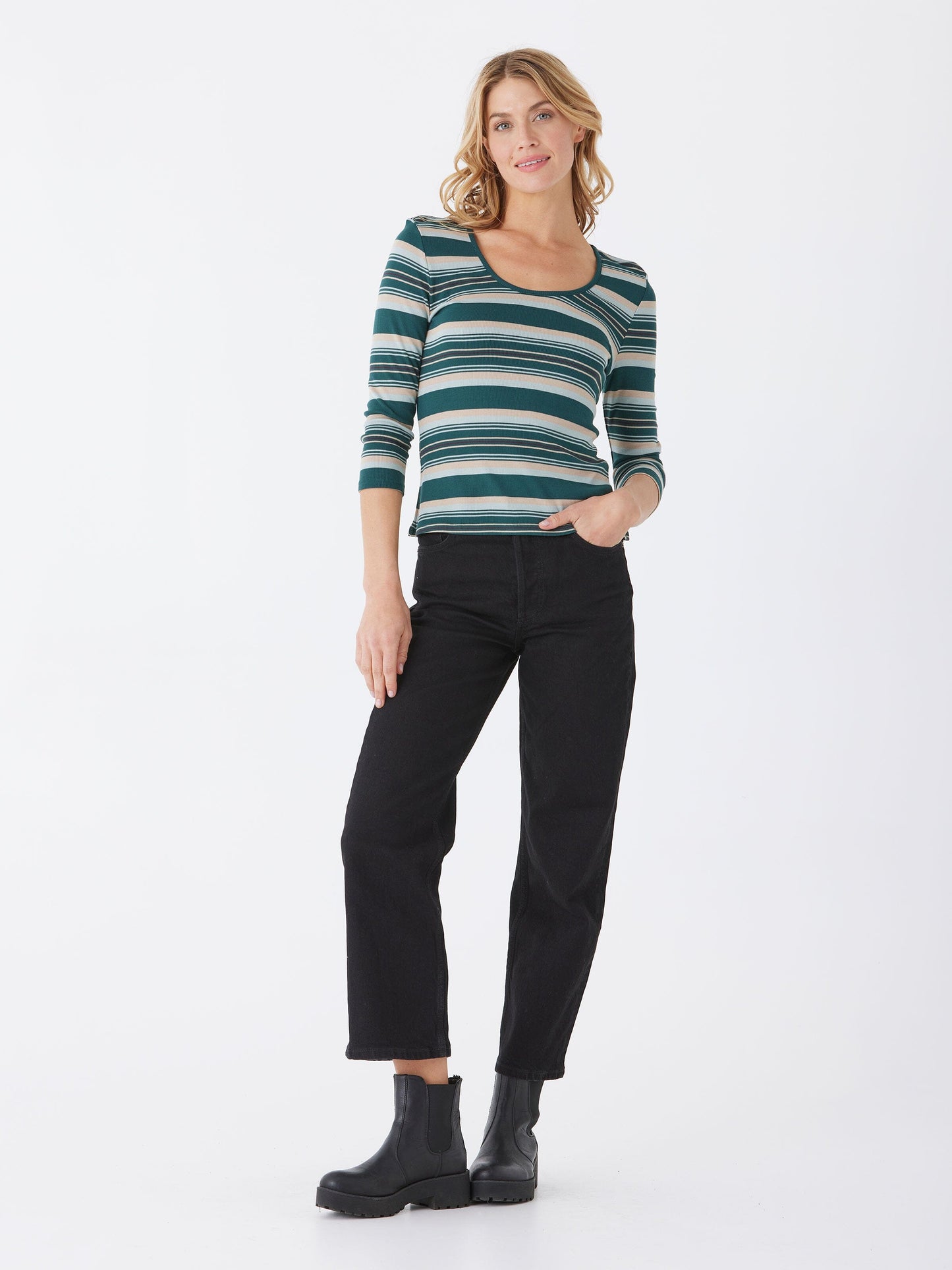 Nikita Yukon Stripe Feather Rib 3/4-Sleeve Tee