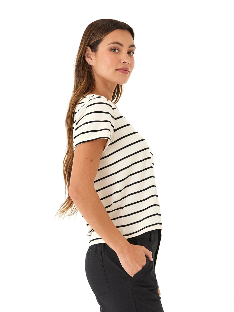 Maxine Caribbean Stripe Eco Jersey V-Neck Tee