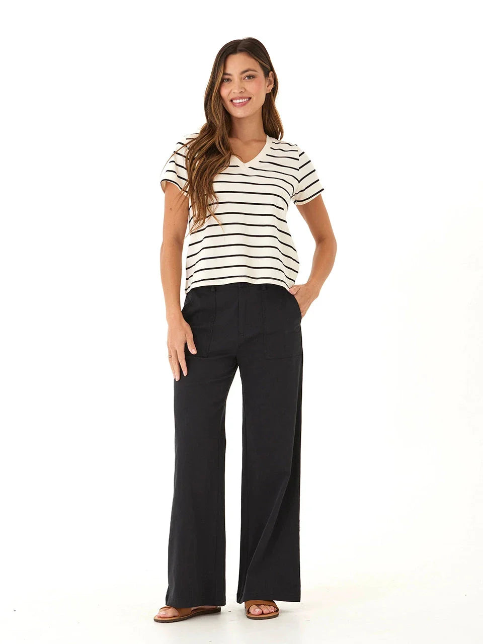 Maxine Caribbean Stripe Eco Jersey V-Neck Tee