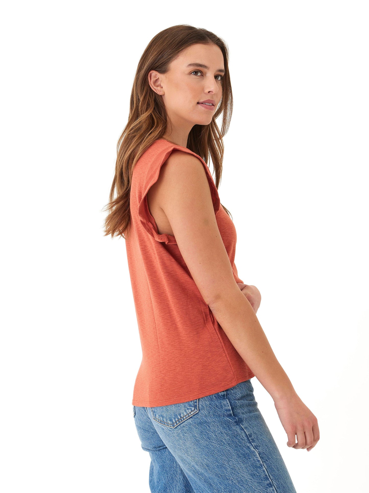 Marley Textured Slub Jersey Flutter Sleeve Top
