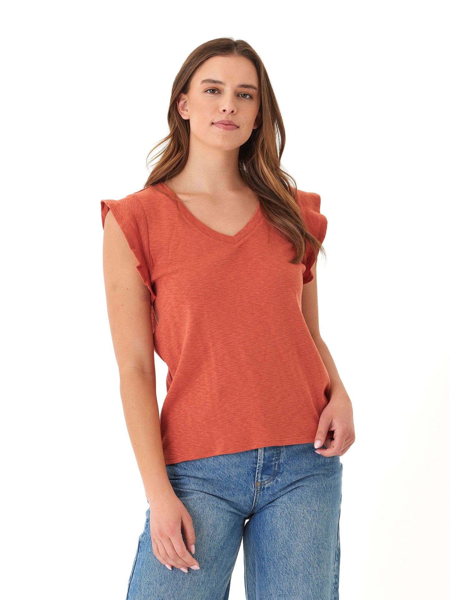 Marley Textured Slub Jersey Flutter Sleeve Top