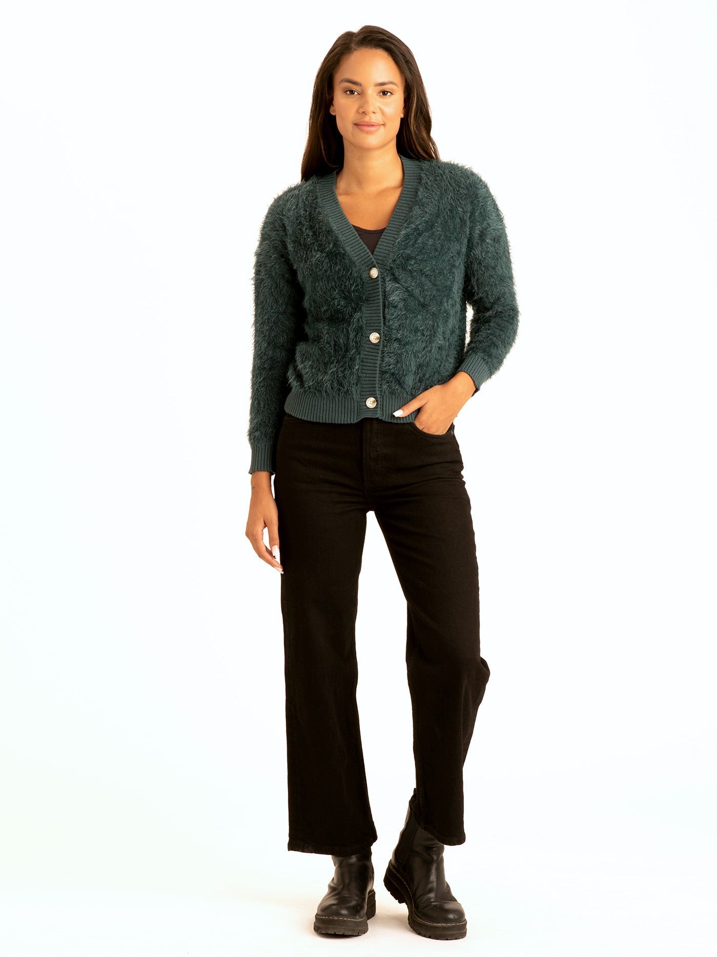 Fuzzy Knit Crop Cardigan