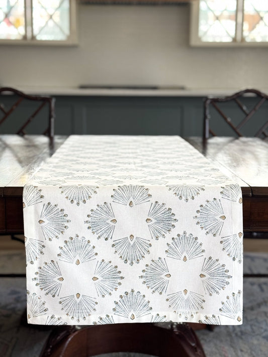 Table Runner (Ivory) - Peacock Paradise- Midnight