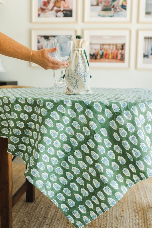 Table Throw - Poinsettia, Sage & Uniform Blue