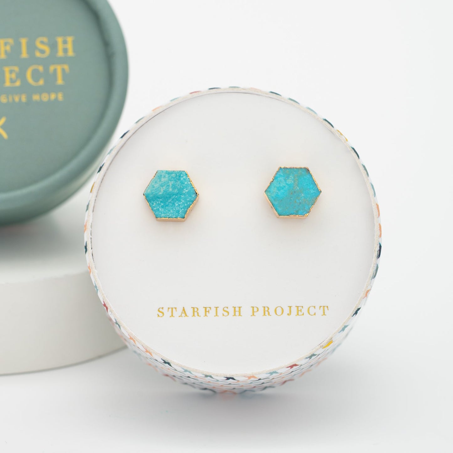 Natalie Turquoise Hexagon Stud Earrings
