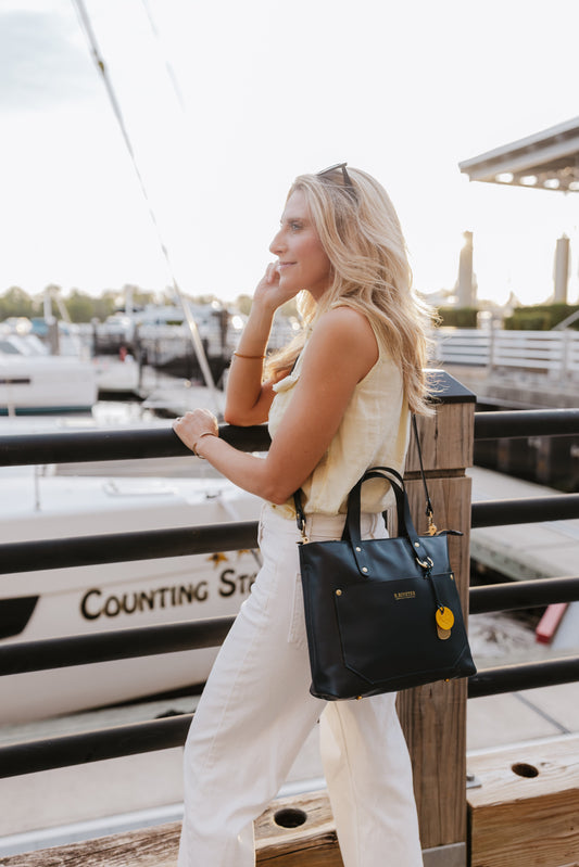 Navy Leather Satchel