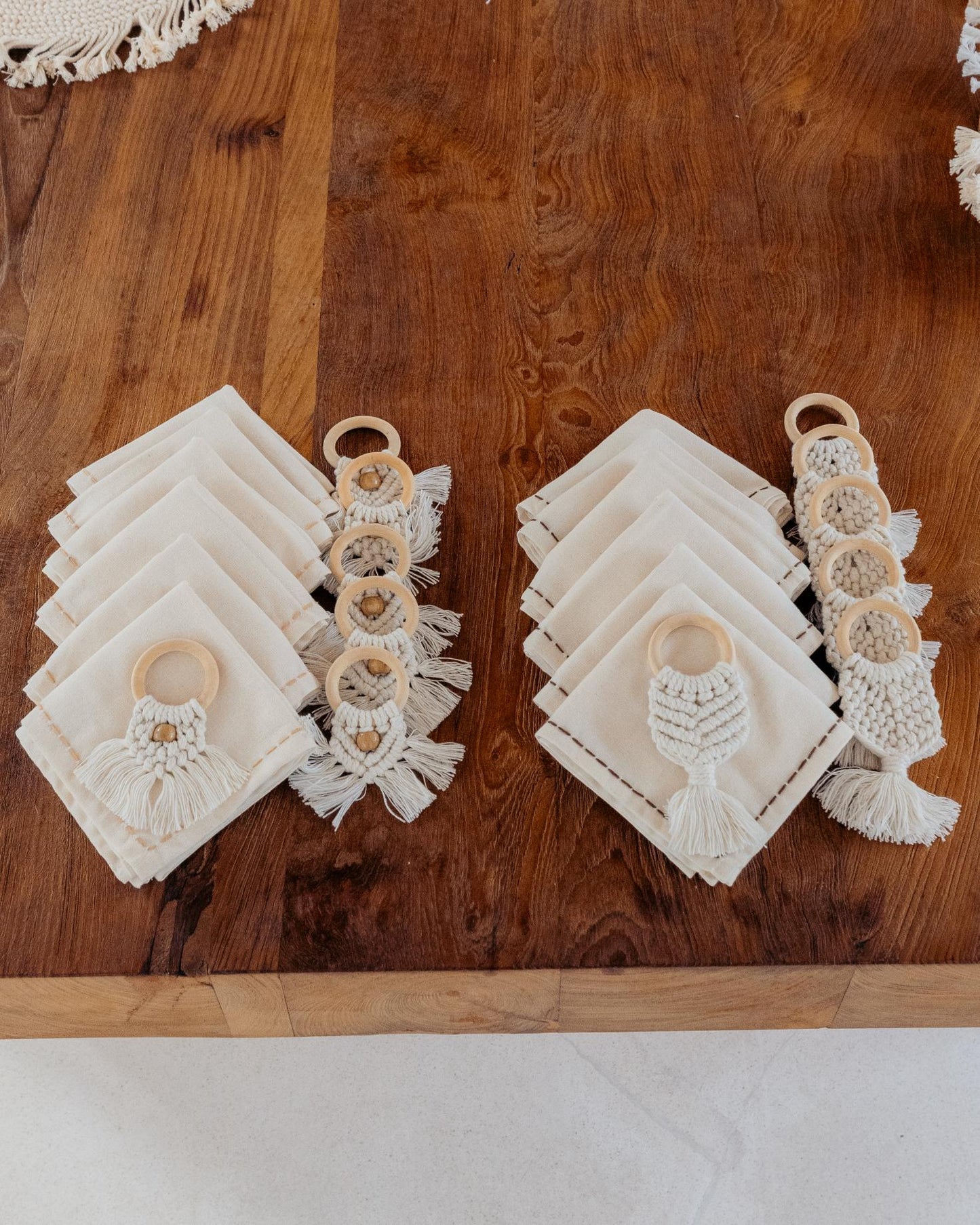 Cotton Macrame Napkins and Rings Set of 6