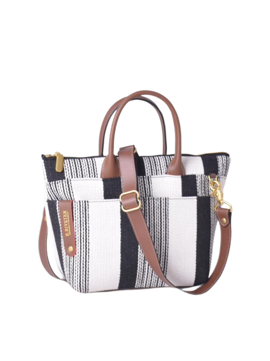 Black and White Woven + Brown Leather