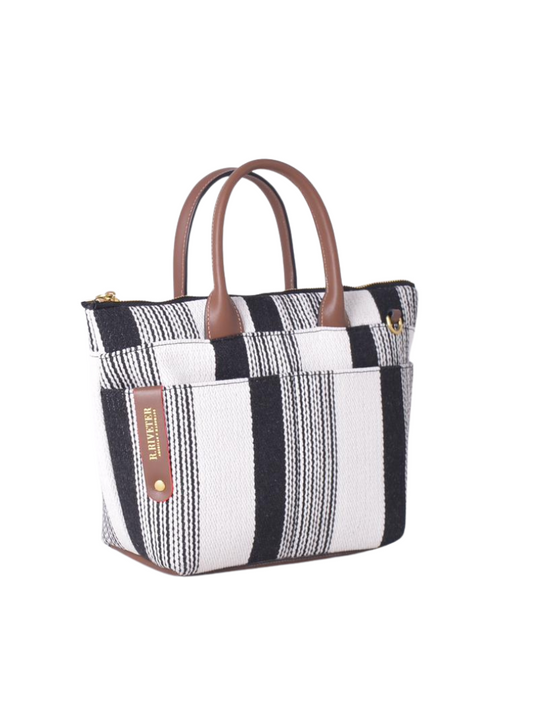 Black and White Woven + Brown Leather