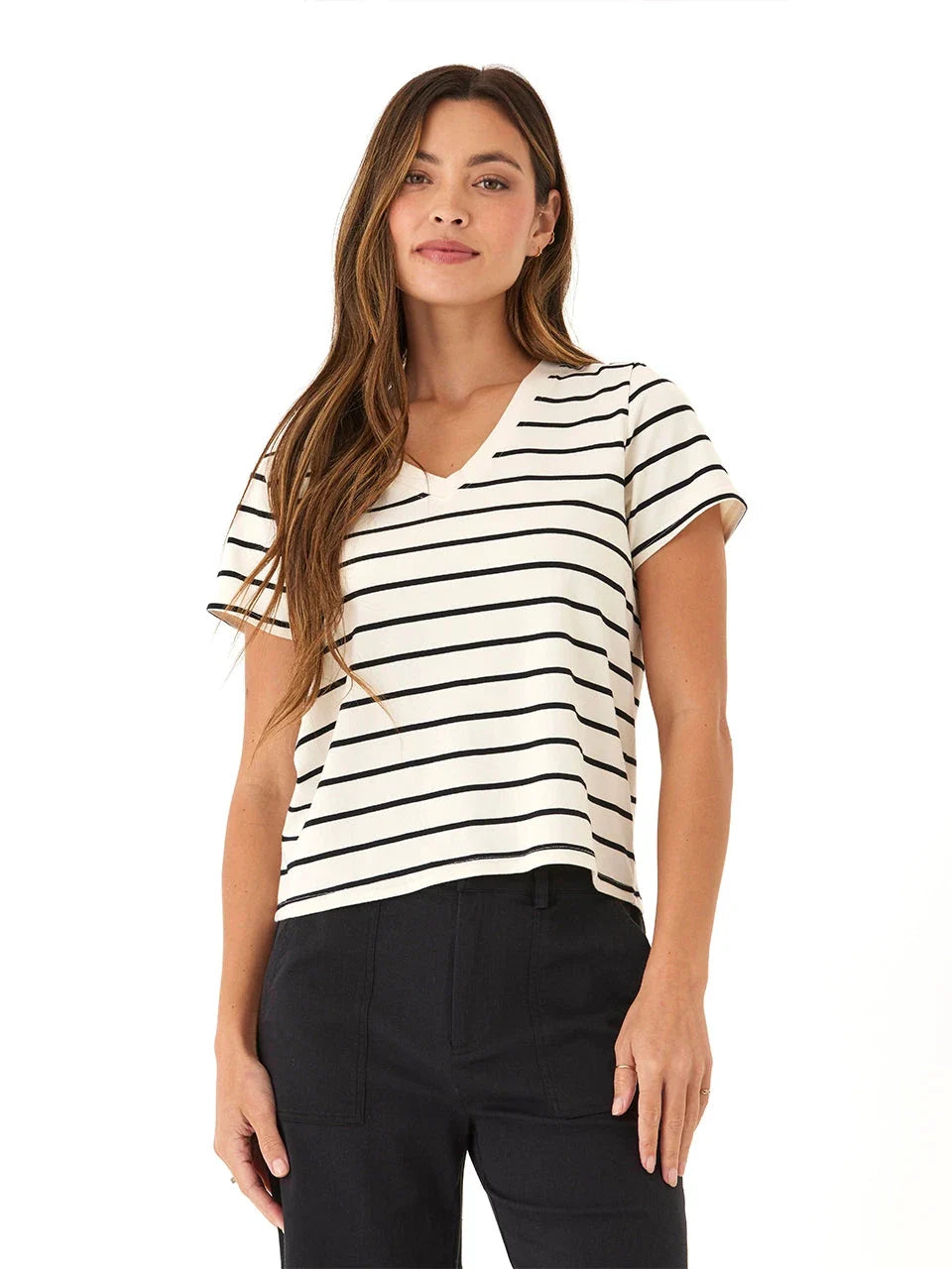 Maxine Caribbean Stripe Eco Jersey V-Neck Tee