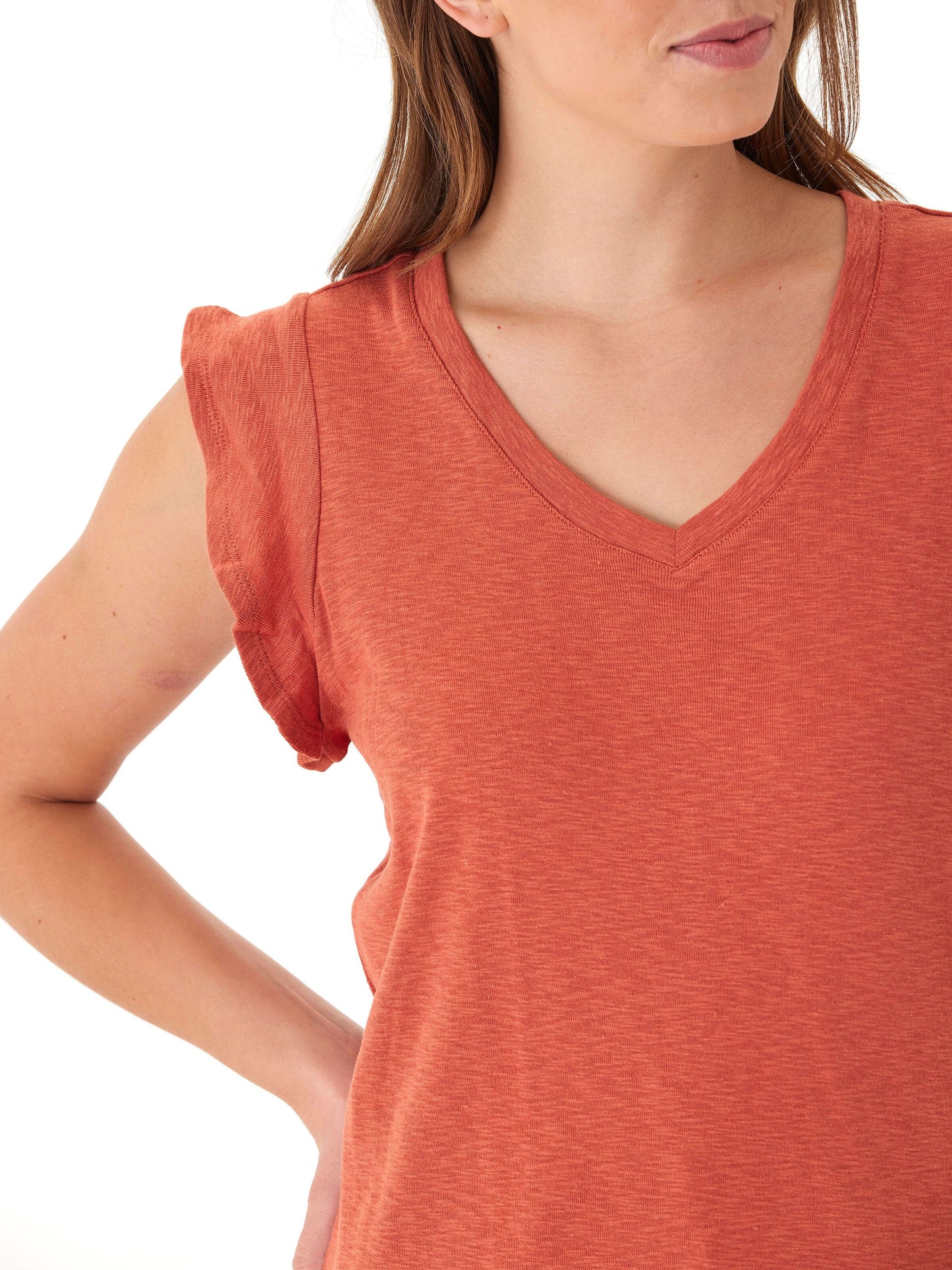 Marley Textured Slub Jersey Flutter Sleeve Top