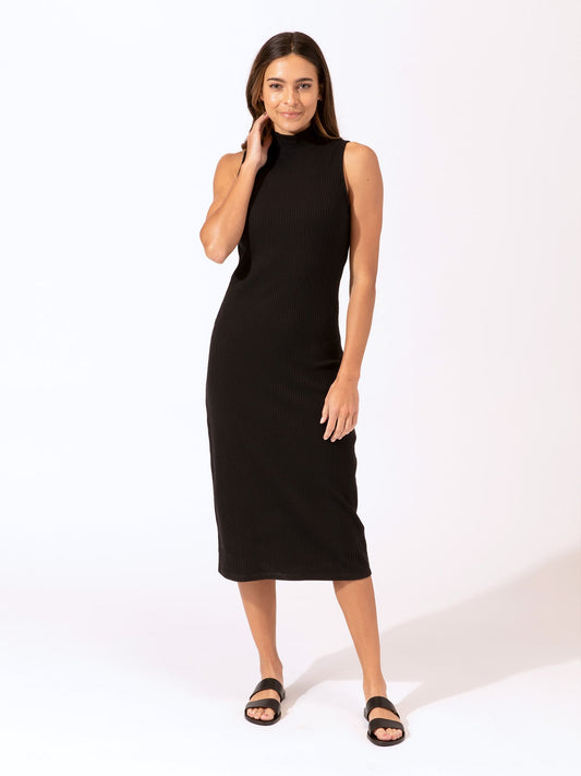 Donika Mock Neck Rib Midi Dress