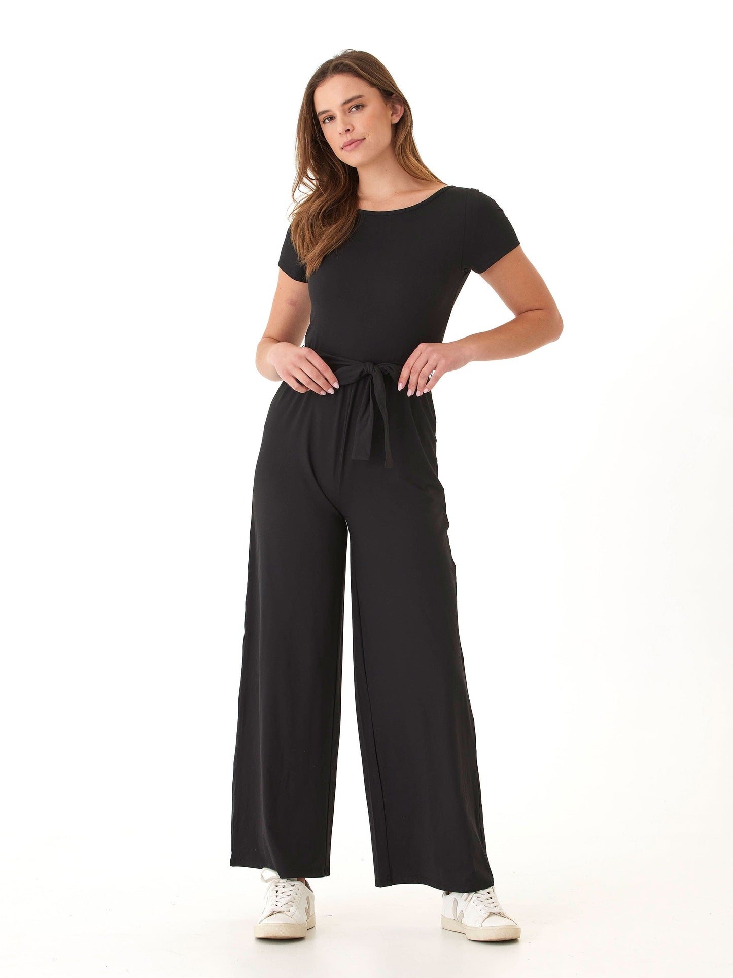 Amaya Luxe Jersey Boatneck Short Sleeve Jumpsuit