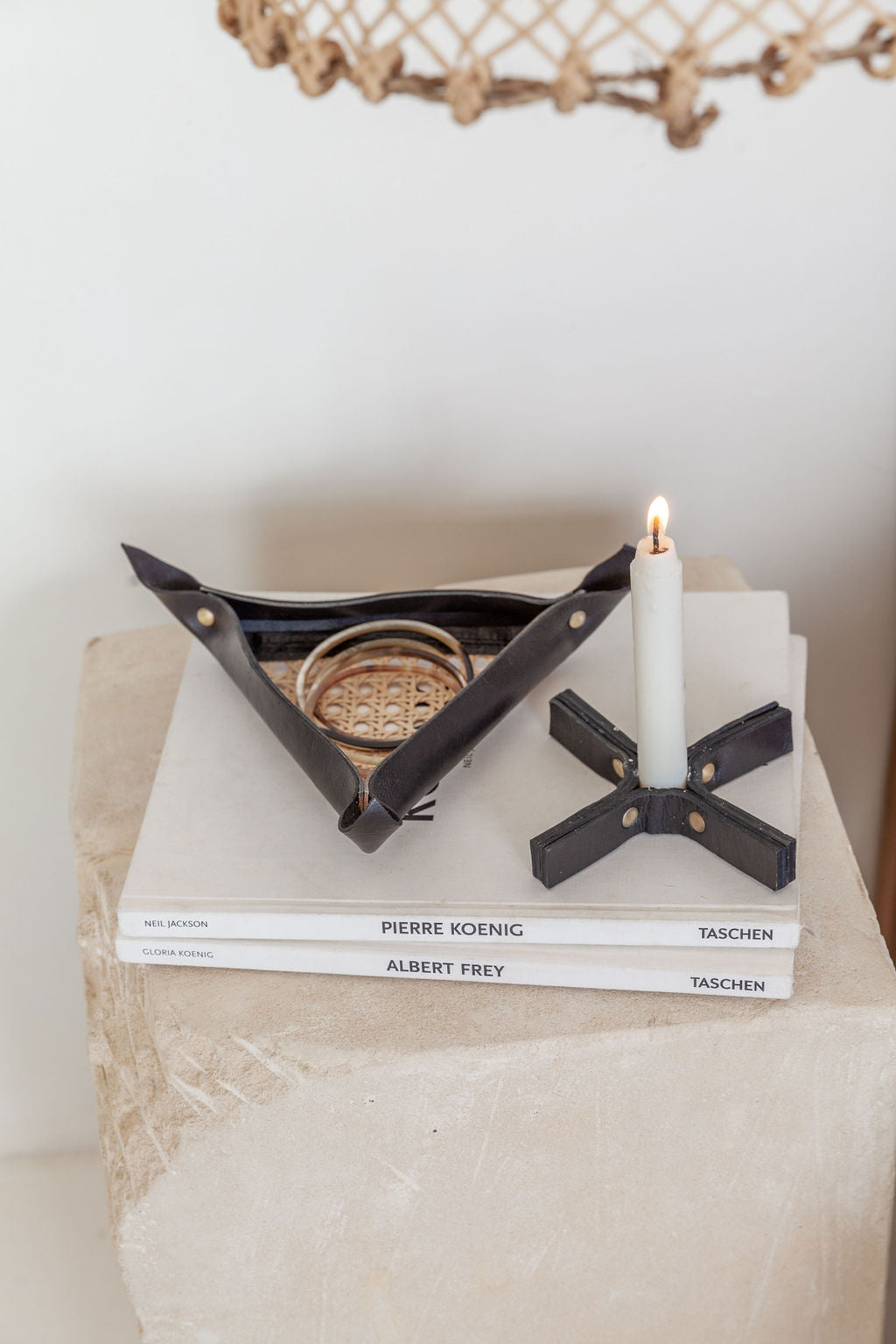 Leather and Cane Webbing Catch-all Tray