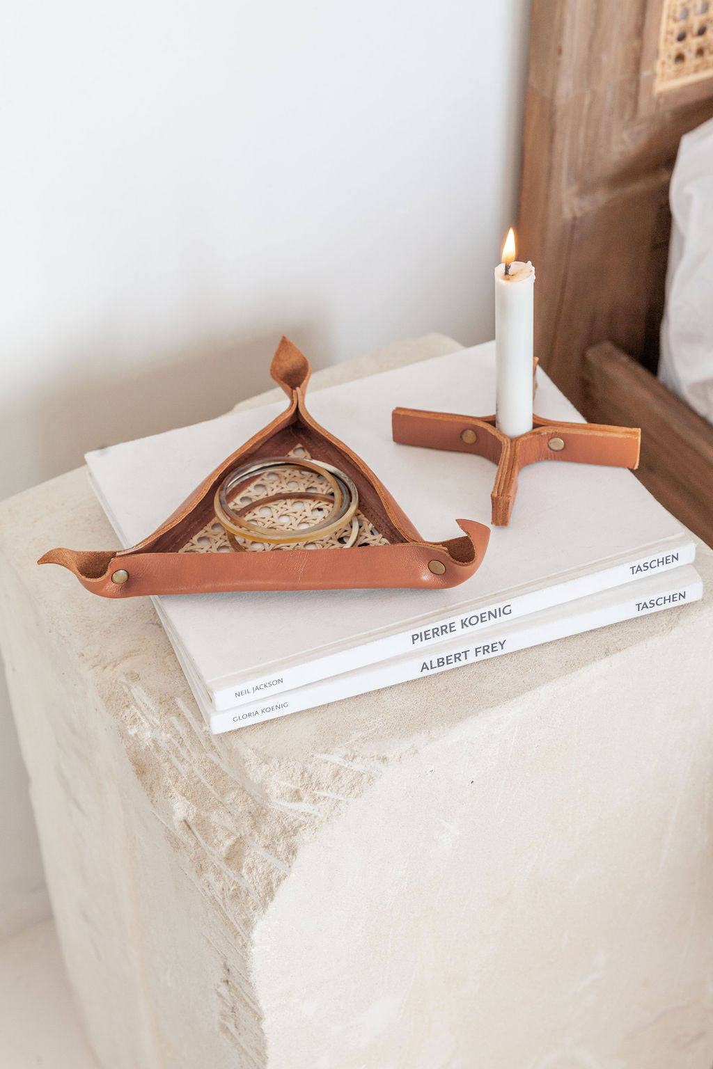 Leather and Cane Webbing Catch-all Tray