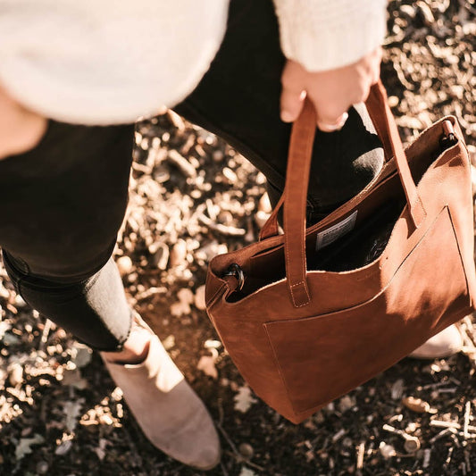 Leather Day Tote Bag - Camel