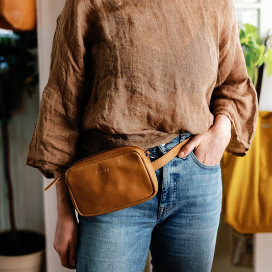 Leather Convertible Belt Bag - Camel