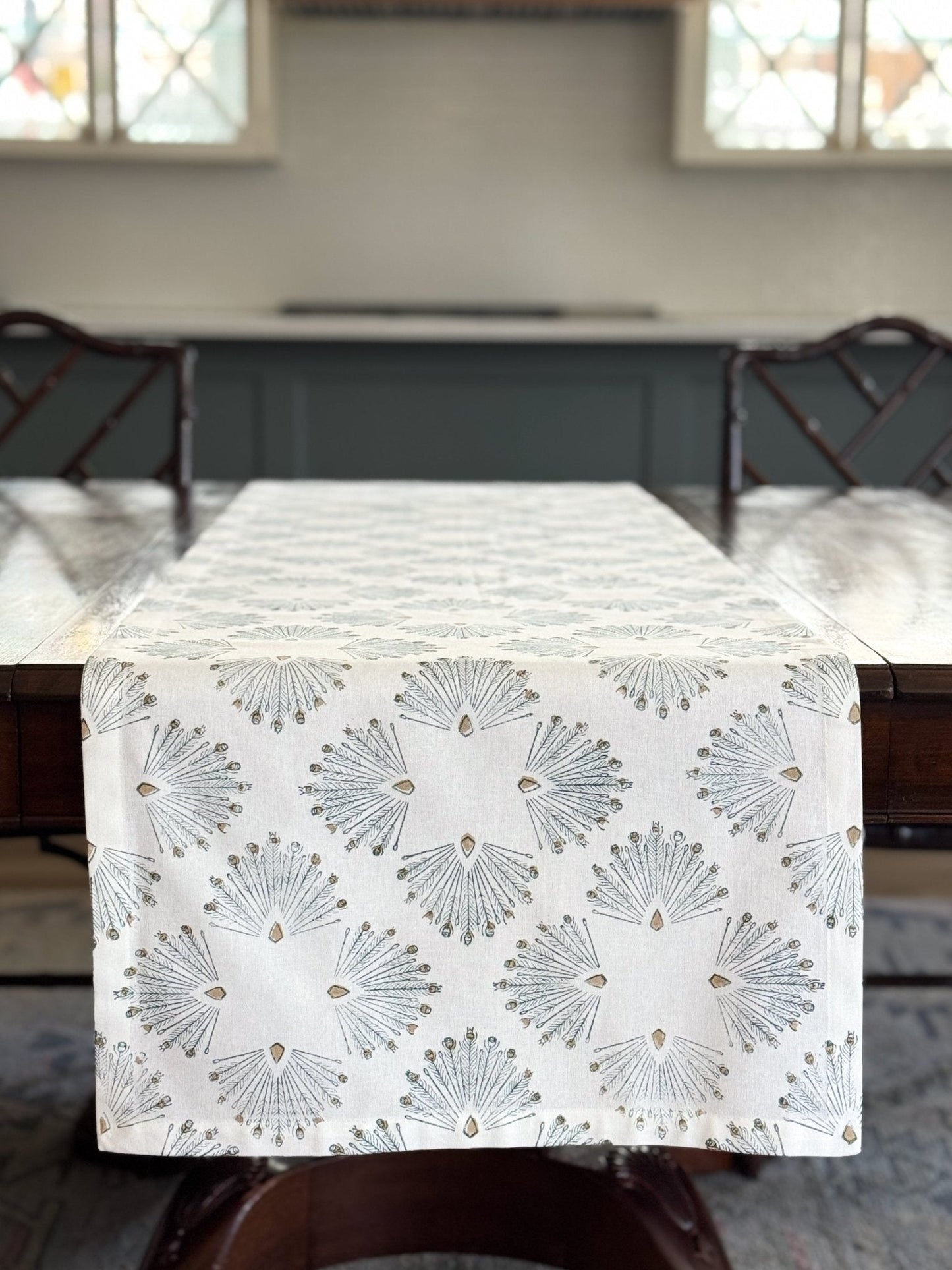 Table Runner (Ivory) - Peacock Paradise- Midnight