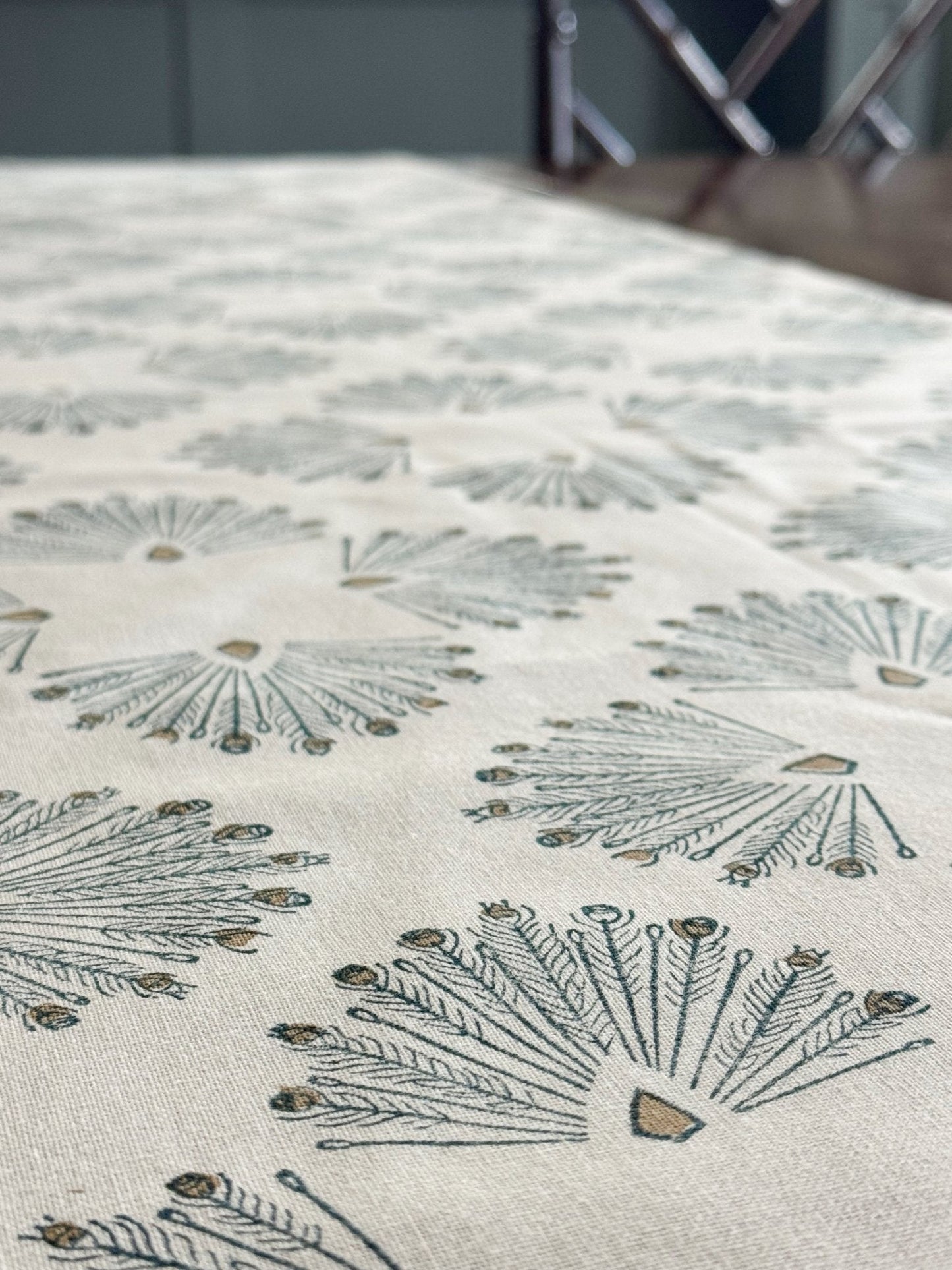 Table Runner (Ivory) - Peacock Paradise- Midnight