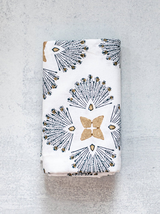 Table Runner (Ivory) - Peacock Paradise, Midnight & Chai