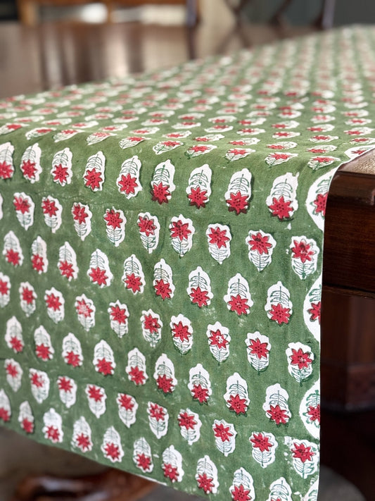 Table Runner - Poinsettia, Red & Sage