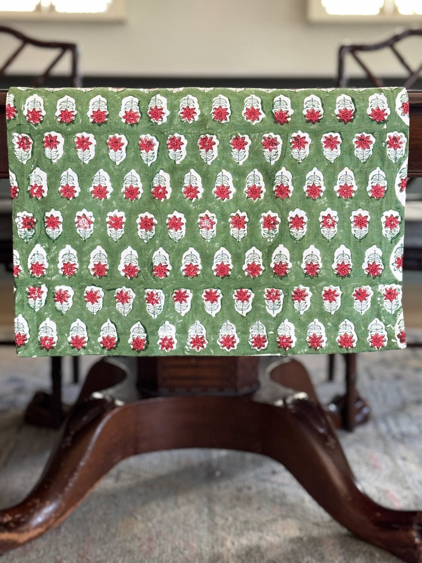 Table Runner - Christmas Lily - Sage & Red